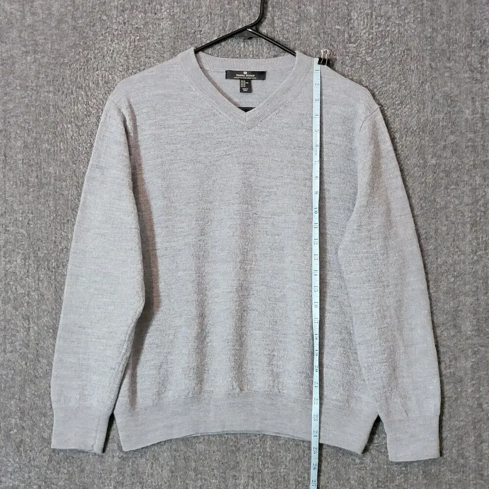 Daniel Bishop Sweater Mens M* Gray 100% Extra Fine Merino Wool V Neck Pullover